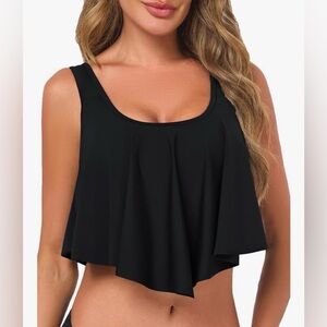 SOUFONE Black Women's Bikini Top Tankini Bathing Suit Swimsuit Top- Size M